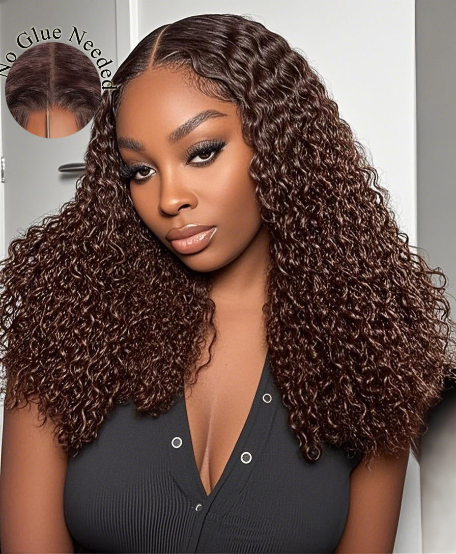 Perismoda Ready To GO #4 Dark Brown Kinky Curly 7x5 Glueless HD Lace Upgrade Elastic Drawstring Wig
